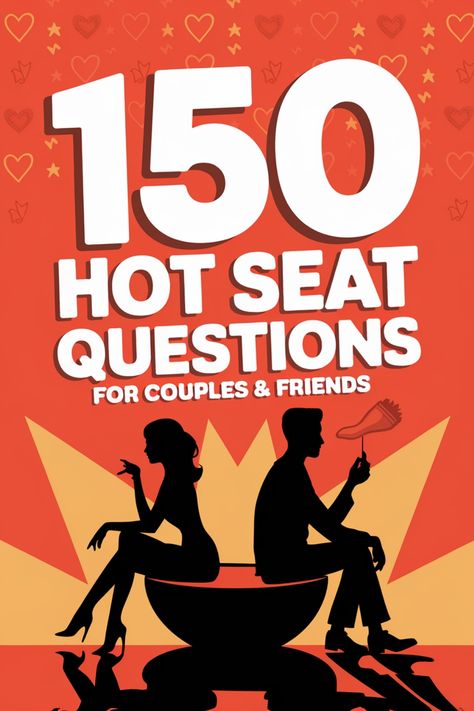 "150 Hot Seat Questions for Couples & Friends" with silhouettes of a seated couple on a vibrant red background. Sip Or Spill Game Questions, Spill The Tea Questions For Friends, Questions For Girls Night, Questions For Girls, Game Night With Friends, Hot Seat Questions, Girls Night Dinner, Questions For Couples, Find A Husband