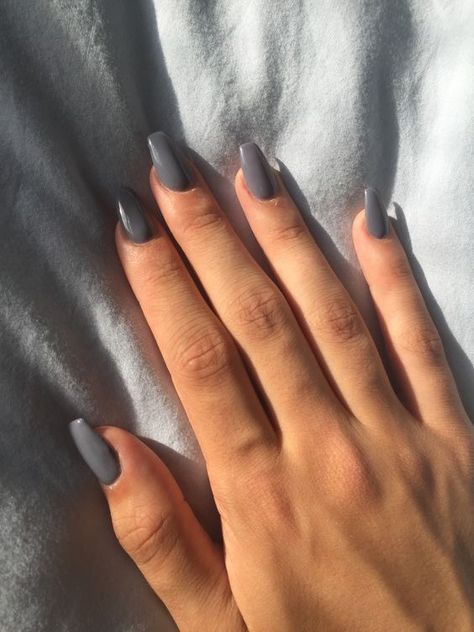 Coffin Acrylic Nails Design, Acrylic Nails Design, Matte Acrylic Nails, Coffin Acrylic Nails, Grey Acrylic Nails, Grey Nail, Simple Acrylic Nails, Gray Nails, Nail Idea