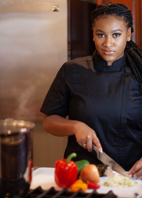 Photo of Chef chopping vegeables. - Black Southern Belle Chef Pictures, Mardi Grad, Black Southern Belle, Bbq Brands, Chef Styles, Remoulade Sauce, Cooking Photography, Female Chef, Food Contest