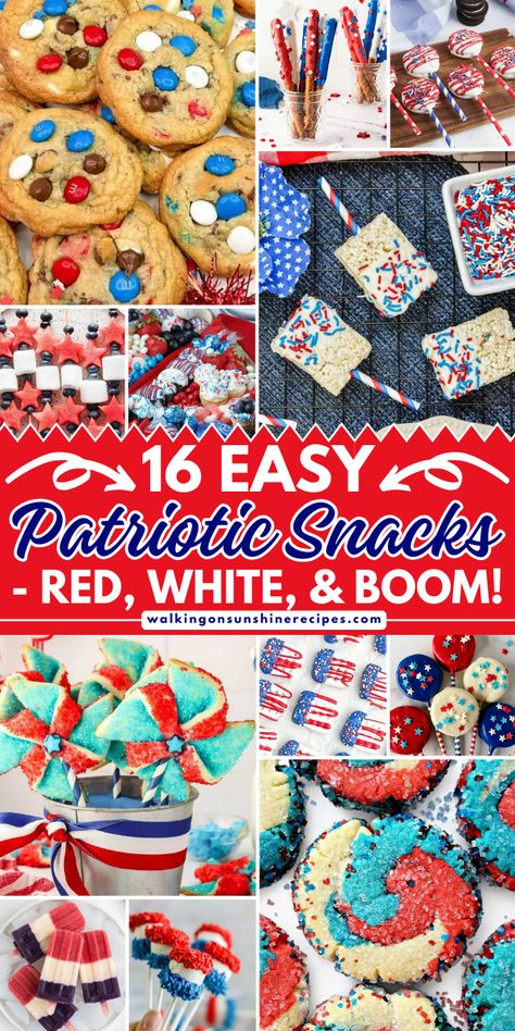 Discover festive and Easy Patriotic Snacks that are perfect for your next celebration. You'll find red, white, and blue recipes from sweet treats to savory bites that will impress your guests! 4th Of July Treats For Coworkers, 4th Of July Snacks Easy, Red White Blue Snacks, Easy 4th Of July Snacks, Red White And Blue Snacks, 4th Of July Music, Red White And Blue Food, Red White Blue Food, Patriotic Snacks