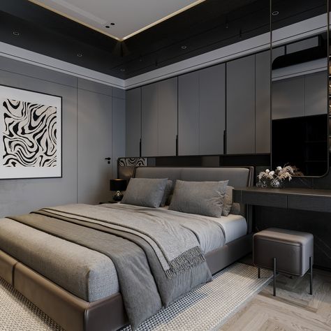 Master Bedroom - Designed & built by Mindstudio. #mindstudio #mindstudiovn #thietkenoithat #thicongnoithat #interiordesign #masterbedroom #masterroom #housedesign Bedroom 4x5 Design, Master Room, Bedroom Ideas, House Design, Interior Design, Bedroom, Building, Black, Design