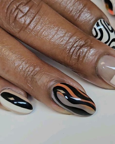 Naturally Nails By Ashley G., LLC on Instagram: "🟠🟤⚪️⚫️🟡  *Abstract Art*  Naturally Nails by Ashley G., LLC ✨️💅🏾✨️  NailMinistry, TrendyHer, NaturallyHer, DeeperThanJustNails, ItsSpiritual, CreateWithIntention, RealConnections, YesTheseAreHerRealNails, ArtLife,  CreateInYourOwnLane, NailTherapy,  NailArt, NailArtVideos, NailsMag, NailIdeas, CreateWithPurpose, TravelingArtist, NaturallyHerStructuredGelManicure, NaturalNails, NailsOfInstagram, NaturalNailGoals, NaturalNailsPoppin, LuxuryGelNails, HandPainted" 3d Abstract Nails, Abstract Nails, 3d Abstract, Nails Inspo, Nail Inspo, Abstract Art, Nail Art, Hand Painted, Nails