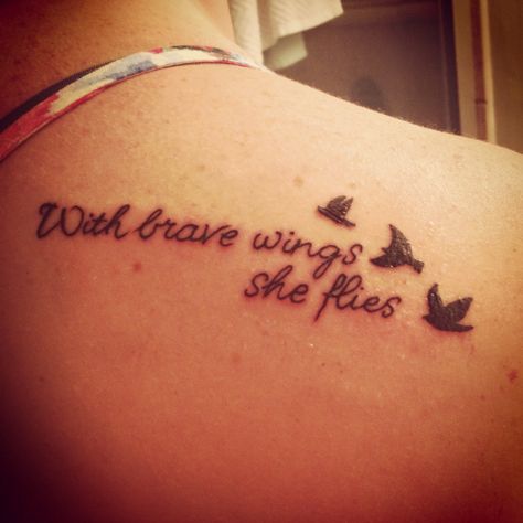 My tattoo in memory of my sister <3 #firsttat #loveit #withbravewingssheflies #birds Short Quote Tattoos, Memorial Tattoo Quotes, In Loving Memory Tattoos, Tattoos For Women Small Meaningful, Friends Tattoo, Good Tattoo Quotes, Foot Tattoos For Women, Tattoo For Son, Disney Tattoo