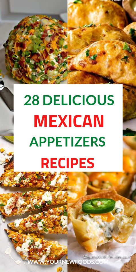 Mexican Appetizers - 28 Easy recipes everyone will love. Mexican Food. Find your new favorite recipes with this collection of Mexican food recipes. Enjoy some of the best Mexican food with these deliciously easy recipes. Save and share with your friends! Mexican Dinner Party, Mexican Food Recipes Appetizers, Mexican Party Food, Best Mexican Food, Mexican Appetizers, Mexican Snacks, Mexican Dinner Recipes, Best Mexican Recipes, Mexican Dinner