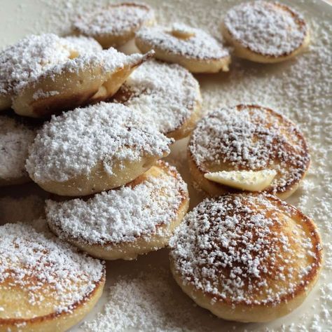 Poffertjes (Dutch Mini Pancakes) Poffertjes Recipe, Dutch Butter Cake, Dutch Pancakes, Dutch Food, Butter Cake Recipe, Mini Pancakes, Dutch Recipes, Almond Flavor, Pancakes And Waffles