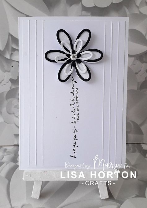 Black And White Birthday Cards Diy, Black And White Greeting Cards, Black And White Birthday Cards, White On White Cards, Shayne Eddie, Clean And Simple Cards, Handmade Greeting Card Designs, Lisa Horton, Daisy Cards