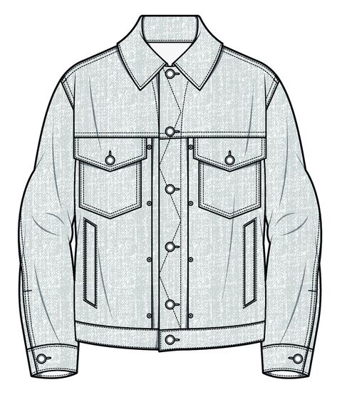 kymshn Denim Technical Drawing, Denim Jacket Technical Drawing, Jacket Technical Drawing, Technical Flats, Work Illustration, Flat Drawings, Fashion Design Sketchbook, Tech Pack, Flats Patterns