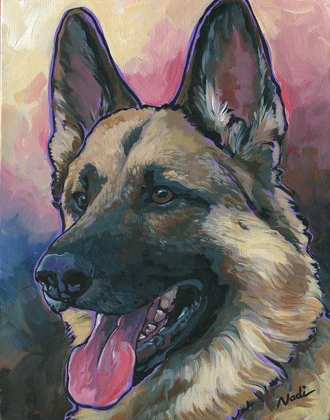 German Shepherd Acrylic Painting, German Shepherd Painting, German Shepherd Colors, Farm Animal Paintings, Drawing Dogs, German Shepherd Art, Nova Art, Pet Paintings, Dog Breath