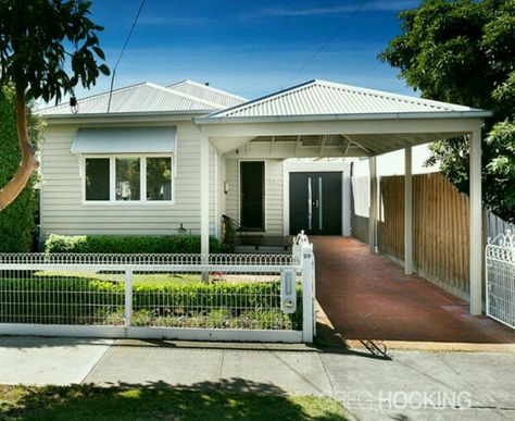 Side Of House Carport, Front Yard Carport Ideas, Weatherboard Carport, Small Carport Ideas, Carport Ideas Australia, Cottage Carport, Carport In Front Of Garage, Caravan Carport, Carport In Front Of House