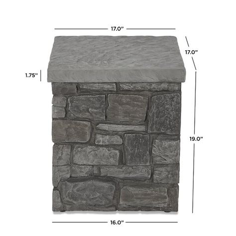 With a durable, natural looking flagstone top and a faux stacked stone base, the Sedona collection will bring the look of a custom built stone firepit to your outdoor living area. The fiber enforced construction allows for a built in look at a fraction of the weight. Complete your outdoor space while concealing your 20 lb LP tank, sold separately. Its size also makes it perfect for placing in pairs as side tables. Faux Stacked Stone, Propane Fire Bowl, Propane Tank Cover, Outdoor Fire Pit Table, Gas Fire Table, Stone Fire Pit, Fire Pit Accessories, Wood Burning Fire Pit, Real Flame