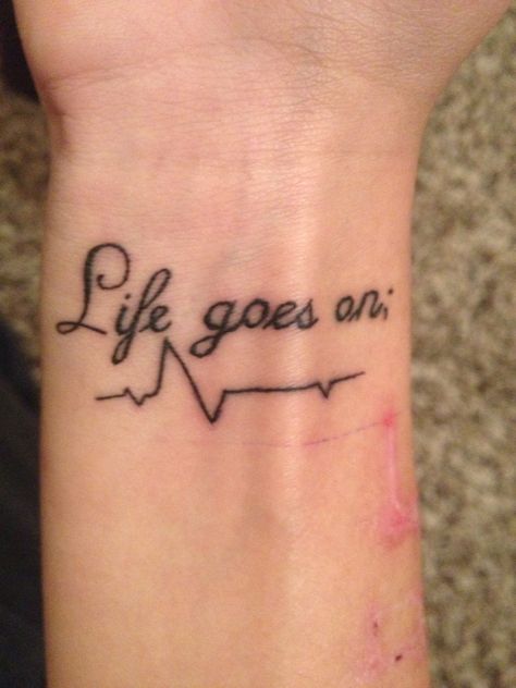 "Life goes on" meaning you can get past it & move on, A heart blimp to remind you that it's still beating & this is your second chance at life, & a semi colon symbolizing you wanted your life to end, but kept it going. Still Beating Tattoo, Second Chance Tattoo, Chance Tattoo, Running Tattoos, Running Tattoo, Meaning Tattoos, Awareness Tattoo, Tattoos Meaning, Semi Colon