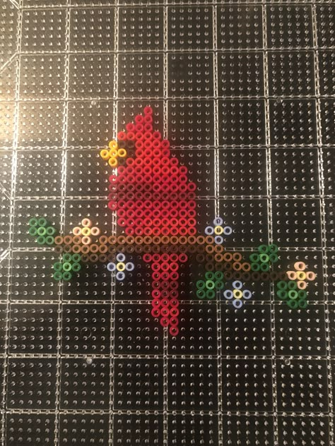 Perler Cardinal, Peeler Bead Ideas Square, Perler Bead Cardinal, Cardinal Pixel Art, Cardinal Perler Bead Patterns, Perler Beads Space, Perler Beads Birds, Perler Decor, Perler Bead Ornaments Pattern