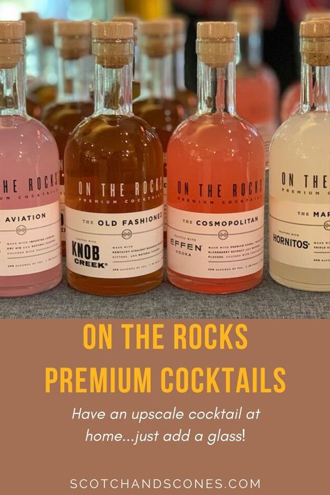 Have an upscale cocktail at home (sans a large inventory of spirits and mixers) with the lineup from On the Rocks Premium Cocktails...just add a glass! Cocktail In A Bottle, To Go Cocktails Packaging, On The Rocks Cocktails, Mocktail Packaging, Diy Alcohol Gifts, Cocktail Packaging, Cocktail Bottle, Effen Vodka, Bottled Cocktails