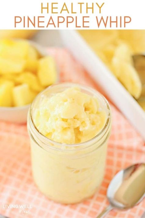 Looking for a guilt-free alternative to one of your favorite treats from Disney? Try this Pineapple Dole Whip recipe! Dairy-free and sweetened with fruit alone, this is a great dessert to enjoy even if you’re eating clean. If you want to mix things up, try this ice cream with a little rum added in for an extra kick. Pineapple Whip Recipe, Pineapple Ice Cream Recipe, Disney Dole Whip, Healthier Baking, Ww Ideas, Dole Whip Recipe, Pineapple Ice Cream, Nutella Fudge, Pineapple Whip