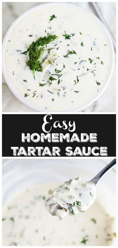 This is the best Easy Homemade Tartar Sauce Recipe! Making your own tartar sauce is simple and tastes way better than store-bought. This fast recipe is made with pickles, fresh dill, and mayonnaise. It goes great with fried fish and on sandwiches. Learn how to make this easy gluten free dipping sauce! #tartar #sauce #tartarsauce #mayo #pickles #dill #easy #recipes #homemade #seafood #glutenfree Seafood Sauce Recipe, Tartar Sauce Recipe, Homemade Tartar Sauce, Tartar Sauce, Fresh Dill, Recipes Homemade, Homemade Sauce, Mahi Mahi, Adobo