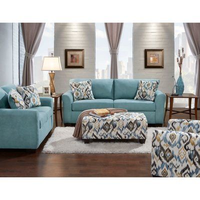 Ebern Designs Moriah 3 Piece Living Room Set Turquoise Living Room Decor, Furnitur Ruang Keluarga, 3 Piece Living Room Set, Contemporary Living Room Furniture, Sofa And Loveseat Set, Set Sofa, Coastal Living Rooms, Living Room Collections, Family Room Decorating