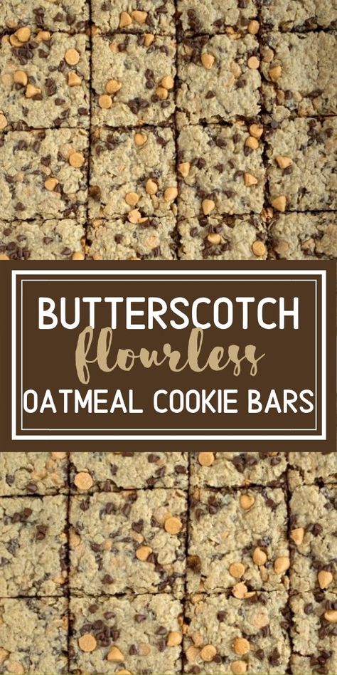 Chewy Butterscotch Peanut Butter Cookie Bars have no flour! Hearty, chewy, soft baked, and loaded with chocolate and butterscotch chips. This cookie bar recipe makes lots of cookie bars so it's perfect for snacks (freeze extras) or big gatherings. Butterscotch Peanut Butter, Butterscotch Oatmeal, Butter Cookie Bars, Oatmeal Butterscotch Cookies, Butterscotch Bars, Peanut Butter Cookie Bars, Oatmeal Cookie Bars, Monster Cookie Bars, Flourless Cookies