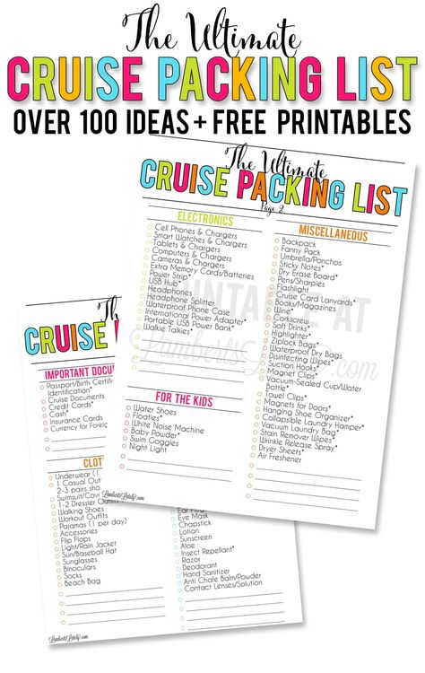 Don't know what to pack for a cruise? Get this free pdf cruise packing checklist printable of over 100 items, complete with tips for family travel, vacation essentials, packing hacks, & more! Printable Cruise Packing List, Free Cruise Packing List Printable, Cruise List Packing, Cruise Packing List Printable, Cruise List, Family Vacation Packing List, Cruise Packing Checklist, Pack For A Cruise, Cruise Packing List