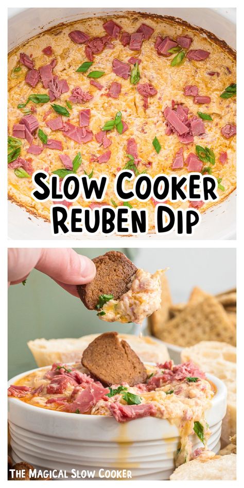 Reuben Dip Crockpot, Slow Cooker Dip Recipes, Flavorful Chicken Breast Recipes, Dip Crockpot, Reuben Dip, Homemade Corned Beef, Magical Slow Cooker, Slow Cooker Corned Beef, Beef Dip