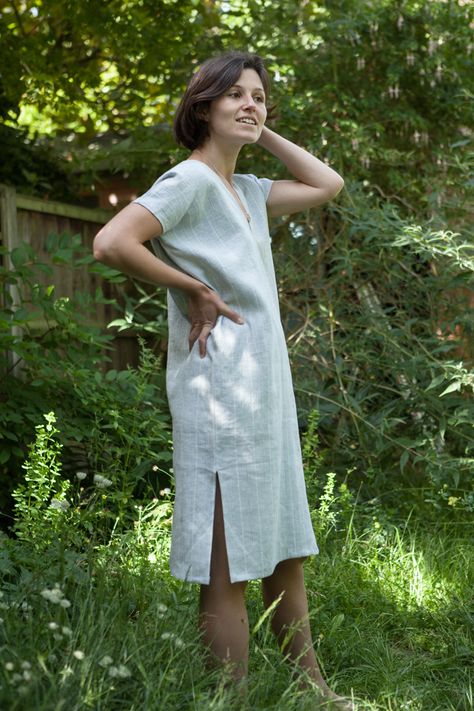 2 Linen Dress Pattern Free, Linen Tunic Pattern, Diy Linen Dress, Tunic Pattern Free, Tunik Linen, Linen Kaftan Dress, Simple Linen Dress, Tunic Dress Patterns, Linen Dress Pattern