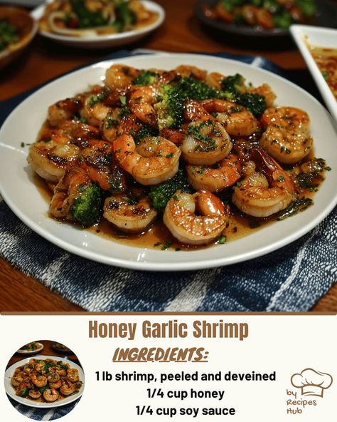 Honey Garlic Shrimp Shrimp Honey Garlic, Garlic Shrimp Recipes, Beef Tips And Noodles, Cheeseburger Meatloaf, Baked Meatloaf, Honey Garlic Shrimp, Mexican Casserole Recipe, Chicken Parmesan Pasta, Honey And Soy Sauce