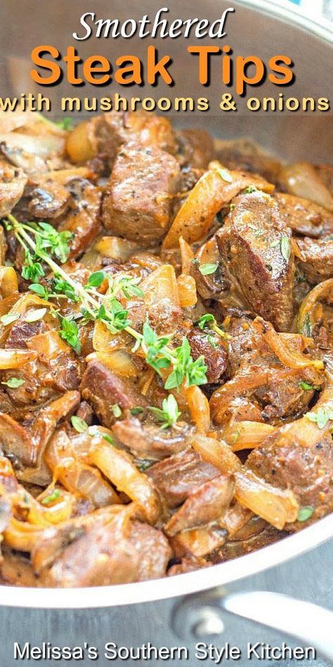 Smothered Steak, Beef Ideas, Dinner Beef, Steak And Onions, Pantry Recipes, Mushrooms And Onions, Steak Tips, Savory Treats, Beef Sliders