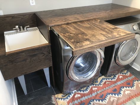 Laundry Room Design Pull Out Laundry Table, Utility Sink Folding Table, Pull Out Laundry Folding Shelf, Folding Table Ideas For Laundry Room, Fold Out Folding Table Laundry Rooms, Hinged Folding Table Laundry Room, Laundry Room Collapsable Folding Table, Fold Out Laundry Table, Collapsible Folding Table Laundry Rooms