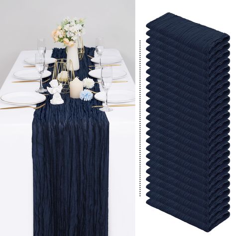 PRICES MAY VARY. 👑【Product Included】: You will receive 24 pcs navy blue cheesecloth gauze table runners. Product size: 35 inches wide and 120 inches long, suitable for round or square tables that can accommodate 8-10 people. Perfect for romantic and elegant party events. 👑【Premium Material】: 100% natural cheesecloth fabric. Soft to the touch, durable and reusable, the edge of the table runner is locked with delicate stitching, not easy to fall off, and full of beauty. Cheesecloth gauze table r Black Navy Wedding, Navy Blue Bridal Shower Ideas, Navy Blue And White Wedding Theme, Wedding Colors With Navy Blue, Blue And Gold Party Decor, Navy Retirement Party, Navy And Light Blue Wedding, Midnight Blue Wedding Theme, Navy And Gold Party