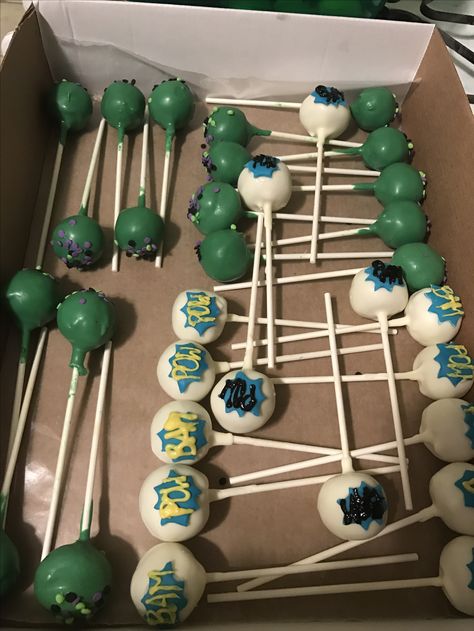 Superhero cake pops! Hulk, Pow and Bam! Hulk Cake Pops, Superhero Cake Pops, Dino Birthday Cake, Hulk Cake, Superhero Cake, Dino Birthday, Bday Party, 3rd Birthday, Cake Pops