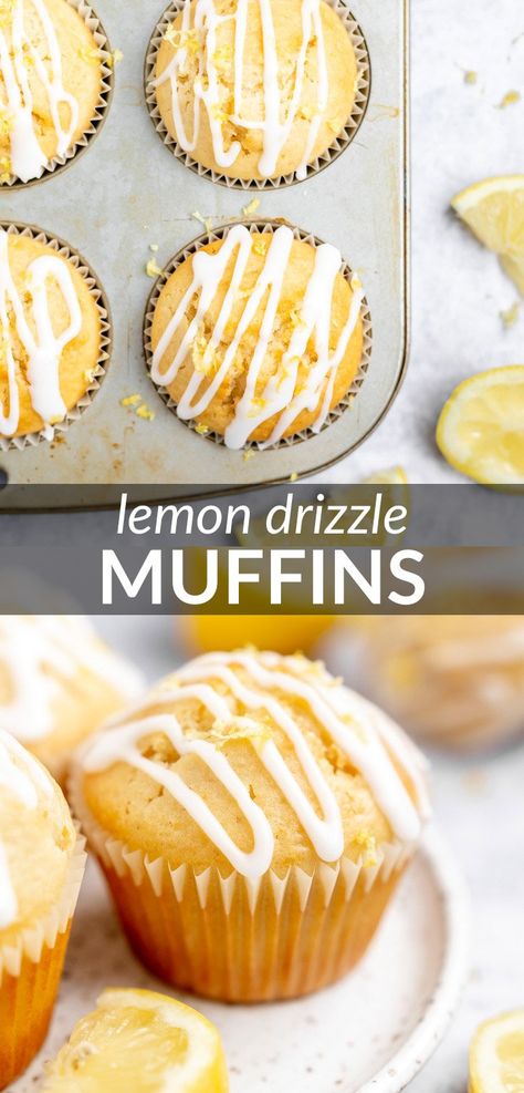 Lemon Drizzle Muffins - Deliciously moist and dense muffins that are infused with lemon and drizzled with a sweet lemon glaze. A perfect quick breakfast or snack for Spring time! Lime Muffins Recipes, Dense Muffins, Lemon Drizzle Muffins, Lime Muffins, Blueberry Chocolate Chip Muffins, Chocolate Peanut Butter Muffins, Lemon Muffin Recipes, Peanut Butter Muffins, Muffins Recipes