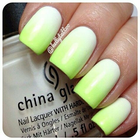 Neon Green Ombre Nails, Green Ombre Nails, Lime Green Nails, China Nails, Cute Nail Polish, Hard Nails, Manicure Ideas, Green Ombre, Nail Polish Designs