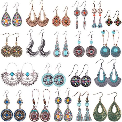 Amazon.com: Duufin 20 Pairs Bohemian Vintage Drop Dangle Earrings Boho Earrings Set Statement Earrings National Style Alloy Long Boho Dangle Earrings for Women Girls : Clothing, Shoes & Jewelry Mode Hippie, Dangle Earrings Boho, Bohemian Handmade, Bohemian Earrings, Drop Dangle Earrings, Boho Vintage, Hippie Bohemian, Colorful Boho, Pendant Design