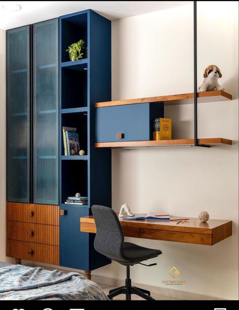 Dressing Unit With Storage, Wardrobe With Study Table Design, Budget Interiors, Office Cabinet Design, Plan Render, Room Color Combination, Study Table Designs, Modern Study, Study Room Design