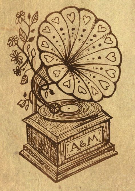 Record Player Tattoo, Gramophone Tattoo, Old Records, How Old, Sarah J, Record Player, Sketchbook Art Inspiration, Record Store, Cool Art Drawings