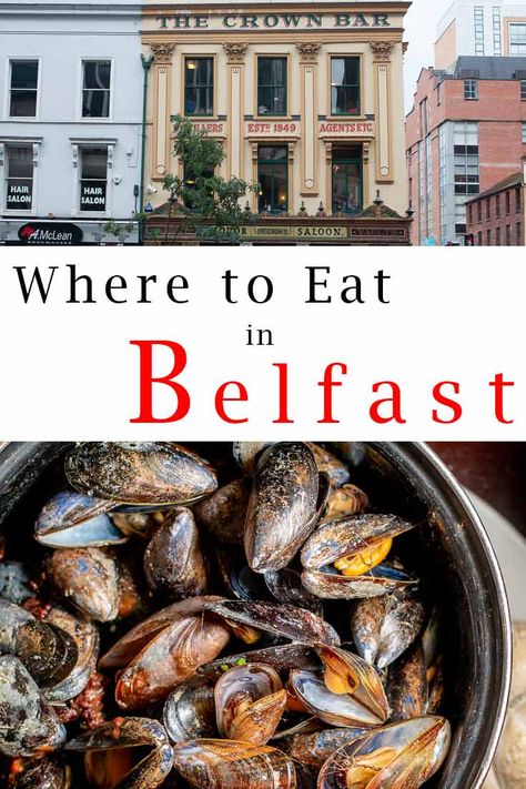 Check out our picks for where to eat and drink in Belfast. We include our favorite Belfast restaurants, pubs and coffee shops. | Belfast Northern Ireland | Belfast Food Guide | Belfast Dining Guide | Where to Eat in Belfast | What to Eat in Belfast | Belfast Restaurants | Restaurants in Belfast | Belfast Food | Food in Belfast | Irish Food Belfast Food, Belfast Restaurants, Belfast Pubs, Belfast Murals, Ireland Belfast, Belfast Titanic, Belfast Castle, Ireland Tattoo, Northern Ireland Travel