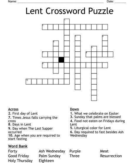 Lent Crossword Puzzle - WordMint Liturgical Colours, Target Language, Crossword Puzzles, New Puzzle, Learn A New Language, Reading Levels, Crossword Puzzle, Word Doc, Student Learning