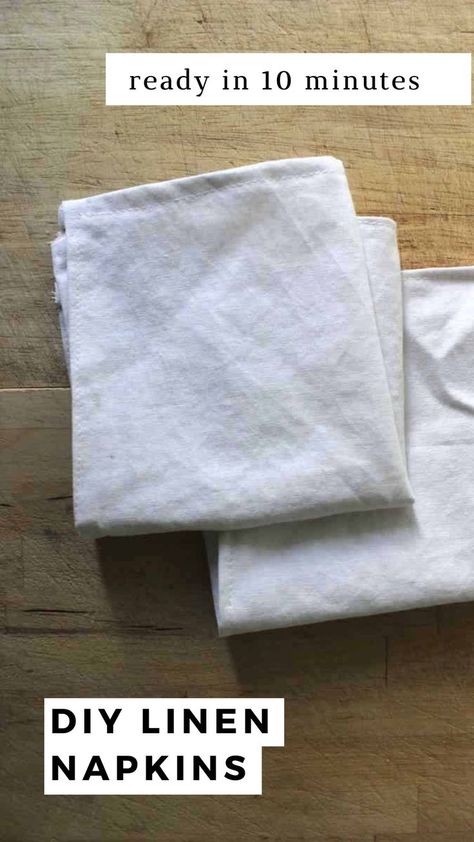 Two DIY linen napkins folded on a light wooden background. Diy Dinner Napkins, Diy Linen Napkins, Dining Outside, Food With Friends, Clothing Projects, Diy Napkins, Quick Diy, Seam Ripper, Sewing Projects For Beginners