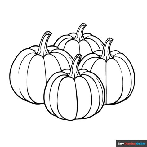 Free Four Pumpkins Coloring Page for Kids Cornucopia Drawing, Pumpkins Drawing, Pumpkin Coloring Sheet, Pumpkin Outline, Easy Drawing Guides, Free Printable Coloring Sheets, Pumpkin Drawing, Thanksgiving Coloring, Fall Coloring