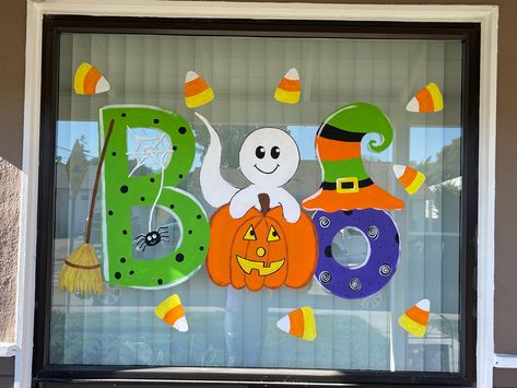 Halloween Window Display Preschool, Halloween Windows Painted, Window Painting Ideas Fall, Halloween Window Display Paint, Window Halloween Painting, Window Painting Ideas Halloween, Halloween Window Drawing Ideas, Easy Halloween Window Painting Ideas, Halloween Painted Windows