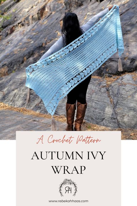 Autumn Ivy Wrap: The Cottage Garden Shawl Anthology — Rebekah Haas Crochet Leaf Shawl Crochet Pattern, Crocheting Blanket, Crochet Ruana, Changing Appearance, Prayer Shawl Crochet Pattern, Coffee Crochet, Crochet Prayer Shawls, Crocheting Patterns, Cozy Wrap