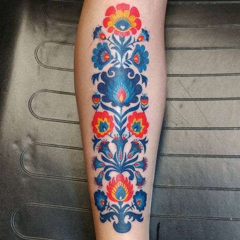 Folk Art Tattoos, Polish Folk Art Tattoo, Traditional Ukrainian Tattoo, Ukrainian Tattoo, Polish Tattoos, Flamingo Tattoo, Folk Pattern, Polish Folk Art, Polish Folk