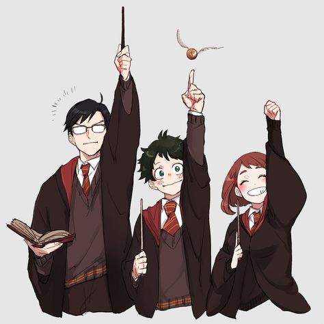 Tenya Iida, Midoriya Izuku & Uraraka Ochako Bakugou And Uraraka, Fandom Crossover, Ochako Uraraka, Harry Potter Anime, My Hero Academia Memes, Buko No Hero Academia, Anime Crossover, Hero Academia Characters, Fanarts Anime