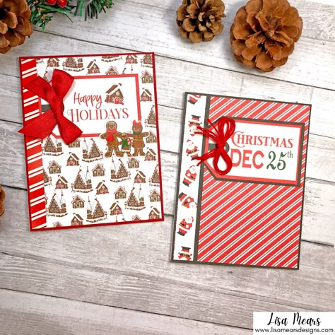 Christmas Cards | Carta Bella Christmas Cheer Collection - Scrapbook.com Christmas Card Sketches, Handcrafted Christmas Cards, Card For Christmas, Christmas Sentiments, Stampin Up Christmas Cards, Whimsy Stamps, Christmas Tree Pattern, Diy Christmas Cards, Card Making Tutorials