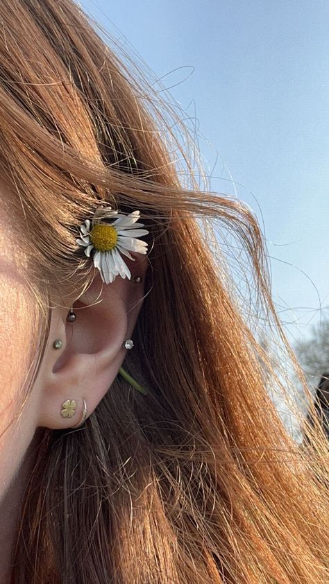 Red Hair Spring, Flower In Hair, Hair Spring, Ear Piercings, Red Hair, Piercings, Red, Hair