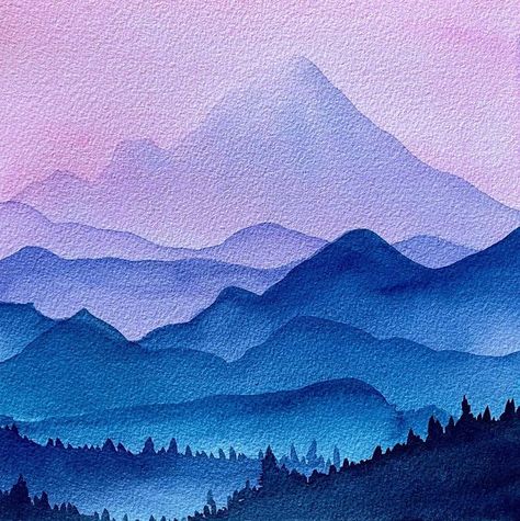 Layered Mountains Painting, Water Colour Mountain Painting, Watercolor Sunset Mountains, Mountainscape Drawing, Sail Painting, Watercolor Mountains Tutorial, Watercolor Layering, Alberta Rockies, Mountain Watercolor Painting