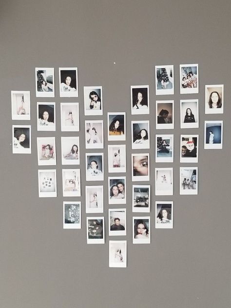 Couple Wall Photo Ideas, Poloroid Pictures Ideas Display Wall Art Heart, Poloroid Heart On Wall, Poloroid Pictures Ideas Display Wall Art, Display Polaroid Pictures, Display Polaroids, Polaroid Pictures Display, Polaroid Wall Decor, Polaroid Display