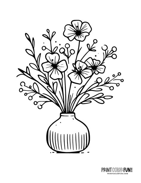 Flowers in a vase (3) coloring page at PrintColorFun com from PrintColorFun com A Vase Of Flowers Drawing, Vase Of Flowers Drawing, Flowers In Vase Drawing, Flower Vase Drawing, Line Drawing Flower, Flowers In A Vase, Birthday Captions, Brings Joy, Flower Coloring Pages