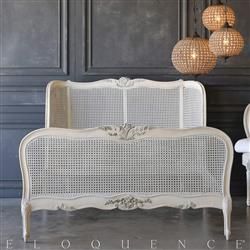 French Cane Bedroom Ideas, Rooms With Armoires, French Rattan Bedroom Ideas, White Cane Headboard, Modern French Bed, White Cane Bed, French Country Beds, French Cane Bed, French Style Headboards