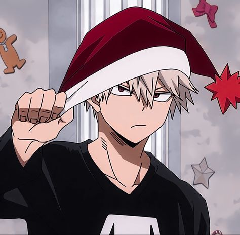 Bakugou Christmas Pfp, Bakugo Profile Picture, Anime Christmas Aesthetic, Bakugou Christmas, Christmas Profile Pics, Christmas Anime Wallpaper, Anime Christmas Pfp, Mha Christmas, Bakugou Katsuki Fanart Cute