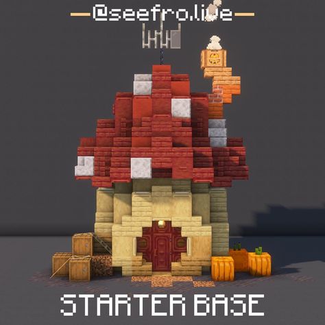 Mushroom Castle Minecraft, Minecraft Starter Base, Mushroom Starter, Fantasy Minecraft, Minecraft World, Minecraft Structures, Bangunan Minecraft, Minecraft Farm, Minecraft Cottage